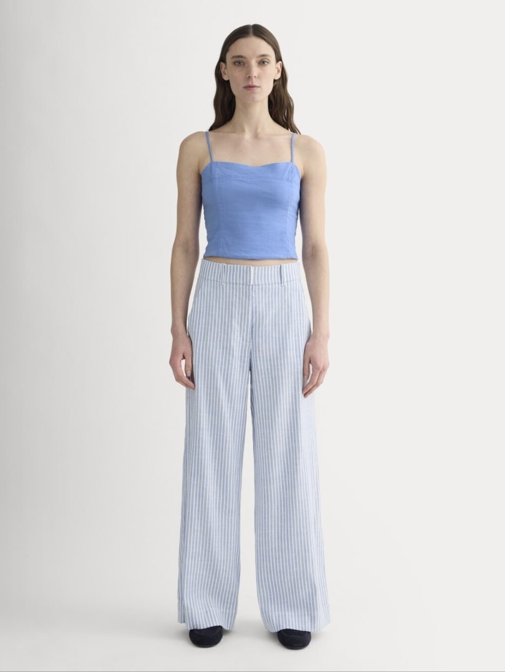 Everlane The Seamed Top in Stretch Linen Blue Size 2